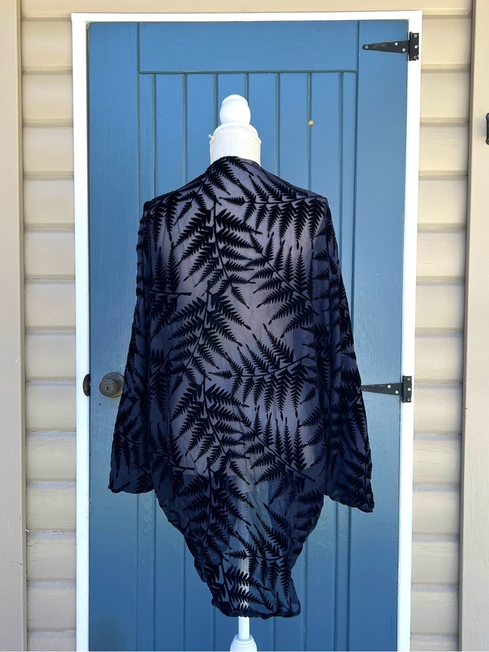 Anthropologie FLOREAT Velvet Fern Kimono Open Front Women's Blue OS One Size